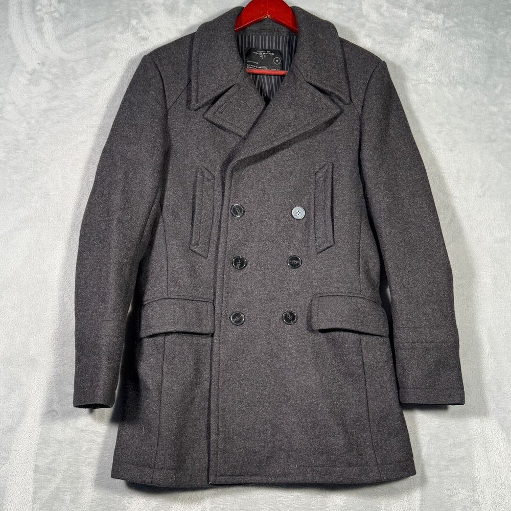All Saints Coat 38 Gray Double Breasted Wool Peacoat Spitalfields Jacks Place